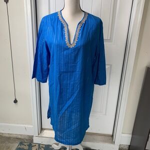 Lilly Pulitzer blue gold metallic‎ dress size large vacation beach resort wear